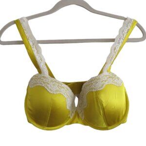 STELLA MCCARTNEY Clara Whispering Contour Silk Satin Bra in Yellow Lace Sz 32DD